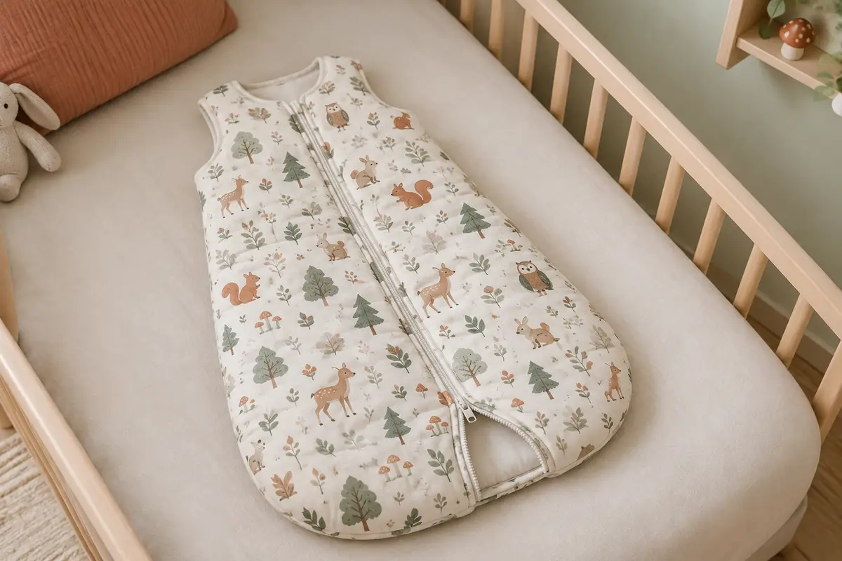 Gigoteuse bébé sans manches à motif forestier, avec fermeture bidirectionnelle et bas ouvrable