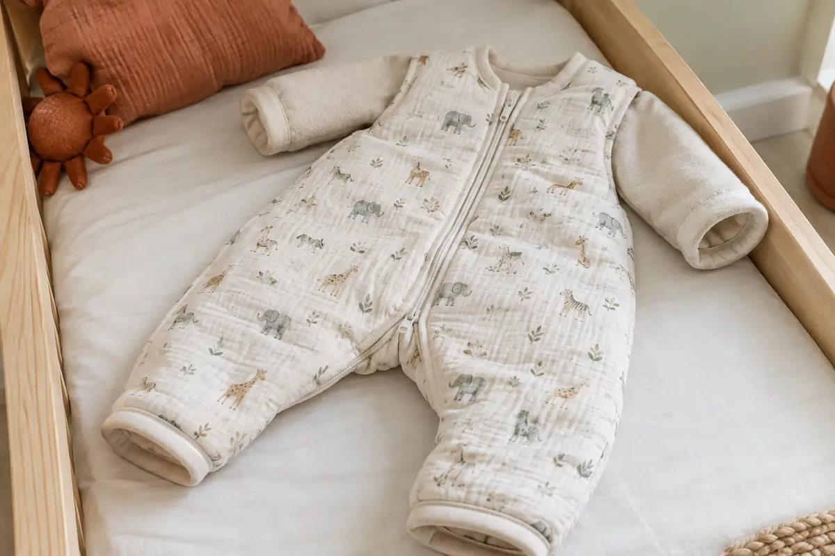 Gigoteuse à jambes en coton à imprimé animalier, avec manches amovibles et fermeture éclair double sens