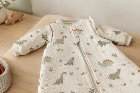 Gigoteuse en coton à manches amovibles, avec imprimé dinosaures, zip bidirectionnel et coupe ample