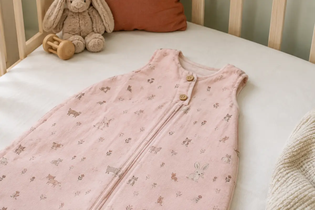 Gigoteuse bébé rose sans manches en fibre de bambou, avec imprimé animal et fermeture éclair