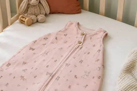 Gigoteuse bébé rose sans manches en fibre de bambou, avec imprimé animal et fermeture éclair